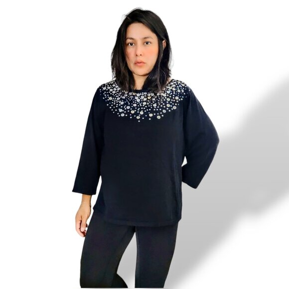 Victor Costa  Ocassion vintage cotton blend black embellished sweater XL - Picture 1 of 6